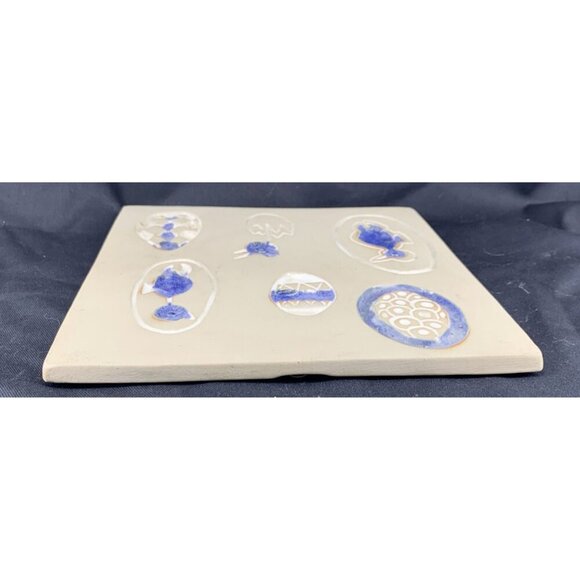 Bennington Pottery Trivet Tile #1535 Eggs Chicks Easter Spring Blue White 7.75" - Picture 8 of 14